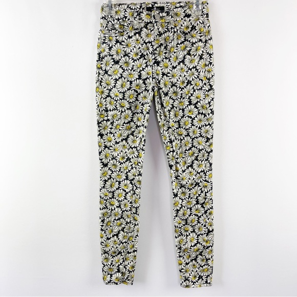 Seven 7 For All Mankind Skinny Jeans Black Daisy Floral Jeans Size 24 Stretchy - Picture 6 of 11